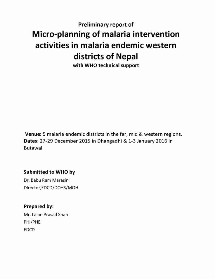 Micro-planning of malaria in 5 endemic districts